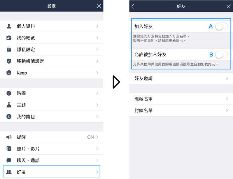 LINE的隱私&好友設定教學