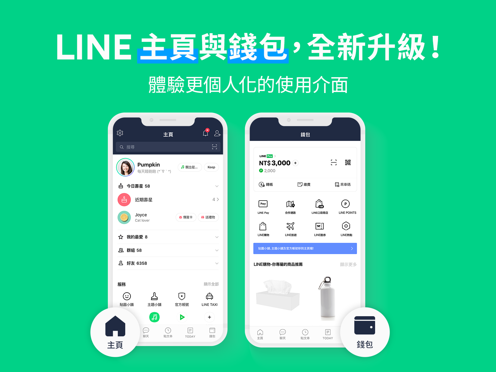 LINE主頁與錢包頁面全新升級!體驗更個人化的使用介面